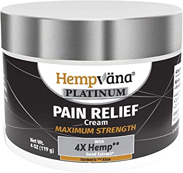 Hempvana As Seen On TV Platinum Cream with 4 Times Hemp Seed Oil Absorbs Quickly & Targets Inflammation, Muscle & Arthritis Fast Relief, More Range of Motion in Less Pain, 4 Oz, White