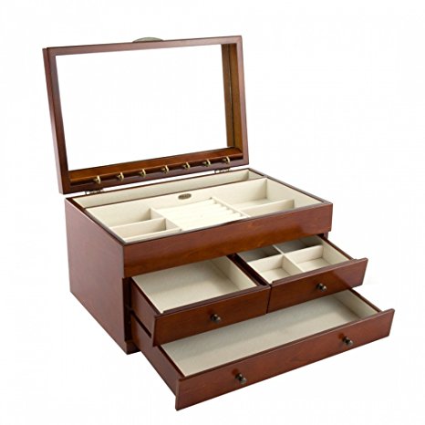 Superb Extra Large Inlaid Marquetry Flip Top Lid Dark Wood Jewellery Box by British Designer Mele & Co RRP £99.99
