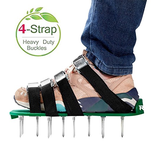 RVZHI Lawn Aerator Shoes with 4 Straps and Heavy Duty Metal Buckles - Spiked Sandals Shoes Garden Tool