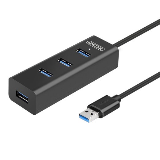 UNITEK Portable USB 3.0 4-Port High Speed Hub with BC 1.2 Charging with 5V 1.2A and Built-in USB 3.0 Cable LED for iMac, MacBook, MacBook Pro, MacBook Air, Mac Mini, Chrombook, Surface Pro
