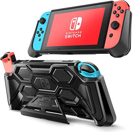 Mumba Protective Case for Nintendo Switch, Heavy Duty Grip Cover for Nintendo Switch Console with Comfort Padded Hand Grips and Kickstand (Black)