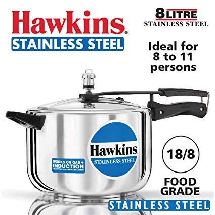 Hawkins B85 Pressure Cooker, 8 L, Silver