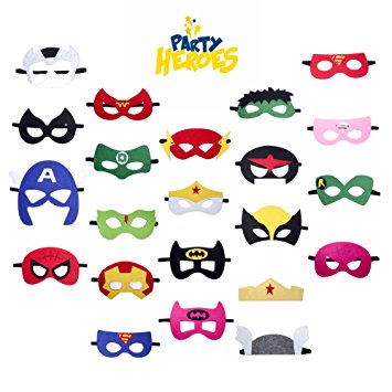 Superhero Party Supplies Masks Set by Party Heroes (22 Piece) - Superhero Party Favors for all Children Ages 3  - Perfect for Boys and Girls Birthday Parties