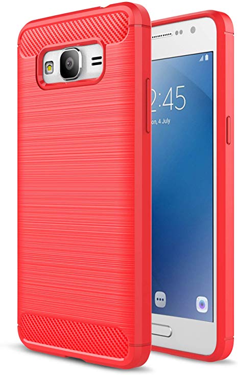 Samsung Galaxy J2 Prime Case, SsHhUu Carbon Fiber Design Case Ultra Slim Cover Light Weight Rubber TPU Phone Case for Samsung Galaxy J2 Prime G532F (5.0") Red
