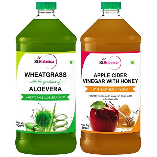 St.Botanica Wheatgrass Juice With Aloevera   Apple Cider Vinegar With Honey with Mother Vinegar