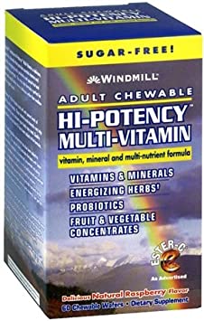 Adult Chewable Hi-Potency Multi-Vitamin Tablets, Sugar-free Raspberry, 60CT (PACK OF 4)