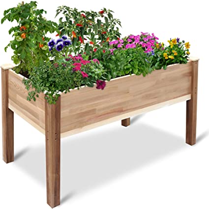 Jumbl Raised Canadian Cedar Garden Bed | Elevated Wood Planter for Growing Fresh Herbs, Vegetables, Flowers, Succulents & Other Plants at Home | Great for Outdoor Patio, Deck, Balcony | 49x23x30