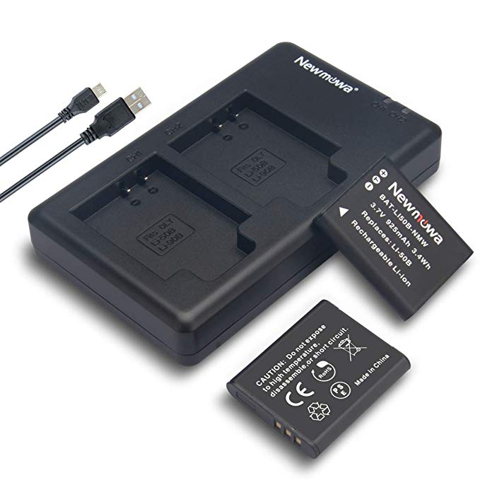 Newmowa Li-50B Battery (2 Pack) and Dual USB Charger Kit for Olympus LI-50B and Olympus SZ-10, SZ-12, SZ-15, SZ-16 iHS, SZ-20, SZ-30MR, SZ-31MR iHS, TG-610, TG-630 iHS, TG-810, TG-820, TG-830 iHS