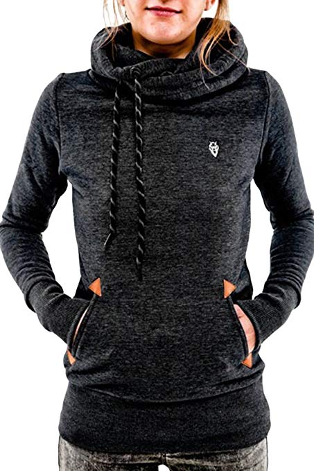 Cutiefox Women's Pullover Hoodie Funnel Neck Long Sleeve Hooded Sweatshirt with Pocket
