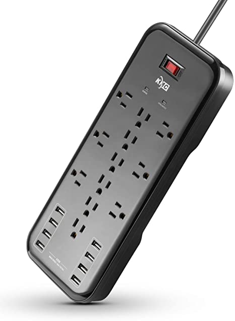 KMC 12-Outlet Surge Protector Power Strip with 8 USB Charging Ports (5V/10A), 4500J,6-Foot Cord