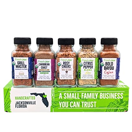 FreshJax Organic Spices Grill Master BBQ Gift Set - 5 Sampler Sized Seasonings