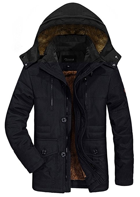 Zicac Men's Hooded Warm Coat Winter Parka Jacket With Faux Fleece Lining