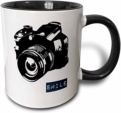 3dRose Smile Camera photographer art Mug, 11 oz, Black