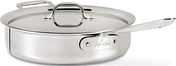 All-Clad 4406 Stainless Steel 3-Ply Bonded Dishwasher Safe Saute Pan with Lid Cookware,  6-Quart, Silver