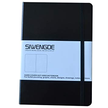 Siwengde Dotted-grid Bujo Bullet Journal Dot-graph Notebook Large (A5,145x210mm) 5.7"x8.27" 160 Dot-squared Pages Thick Smooth Ivory Paper 100gsm Ink-proof (Black)