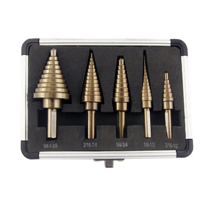 CO-Z 5pcs Hss Cobalt Multiple Hole 50 Sizes Step Drill Bit Set with Aluminum Case