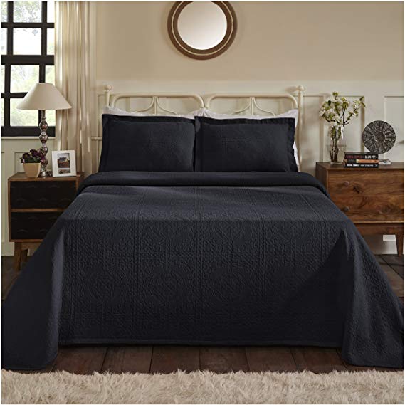 Superior 100% Cotton Medallion Bedspread with Shams, All-Season Premium Cotton Matelassé Jacquard Bedding, Quilted-look Floral Medallion Pattern - Full, Navy Blue