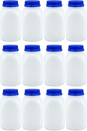 8-Ounce Plastic Milk Bottles (12-Pack); HDPE Bottles Great for Milk, Juice, Smoothies, Lunch Box & More, BPA-Free, Dishwasher-Safe, BPA-free