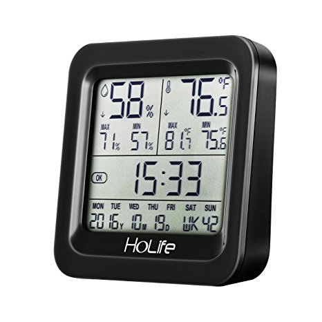 HoLife Hygrometer Thermometer, Digital Wireless Indoor Temperature and Humidity Monitor Sensor Home Weather Station with Large LCD Screen