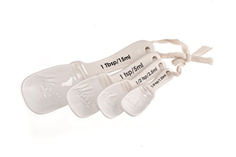 Goodscious Mason Jar Ceramic Measuring Spoons Set with Cotton Ribbon Tie - Set of 4 Ceramic Measuring Spoons (1 tbsp, 1 tsp, 1/2 tsp, 1/4 tsp) White