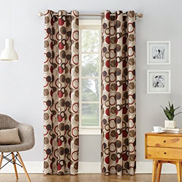 Sun Zero No. 918 Celestial Geometric Print Grommet Curtain Panel,Paprika Red,48" x 63"