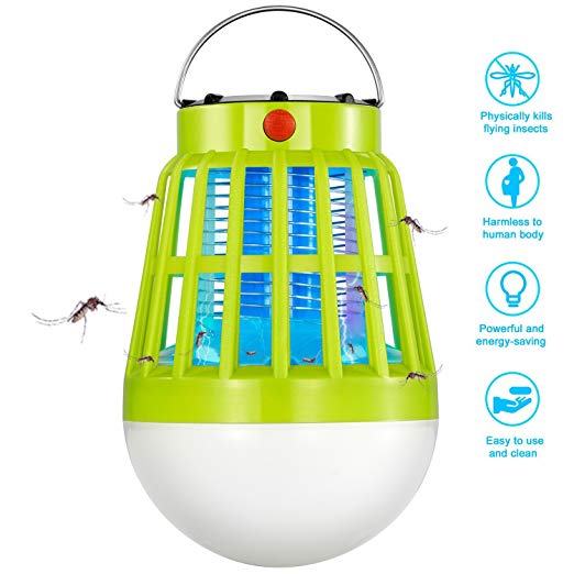 Solar Powered & USB Charging Bug Zapper & Camping Lantern 2 In 1 LED Night Light Bulb Lamp & Mosquito Trap Insect Fly Killer Repellent Pest Control Portable Rechargeable For Traveling Indoor Outdoor