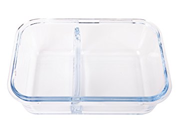 Premium Glass Meal Prep Food Storage Container with Glass Divider and Removable Silicone Locking Lid by IdealPrep - Keep Food Separate, Organized, Fresh, and Healthy (3.5 Cup, 28 Oz)