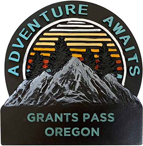 Grants Pass Oregon Hand Painted Resin Refrigerator Magnet 3-Inch Approximately Adventure Awaits Design