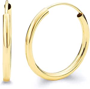 14k Yellow Gold 2mm Thickness Endless Hoop Earrings - 9 Different Size Available