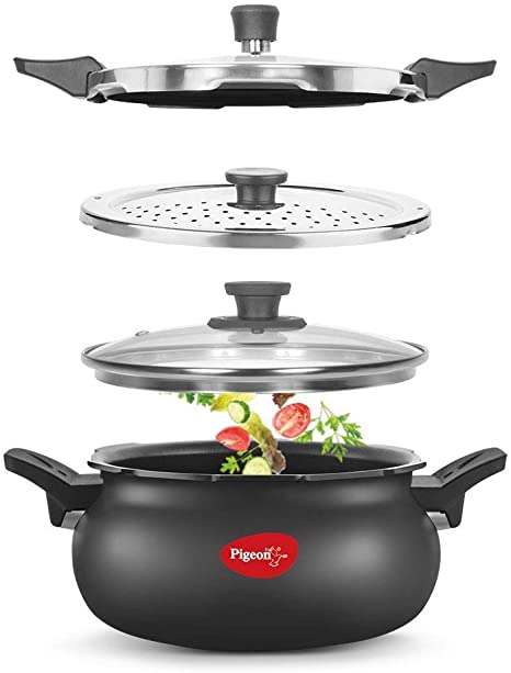 Pigeon - Hard Anodized All-In-One Super Cooker - Nonstick - 5 Liter Stove Top Pressure Cooker, Steamer, Cooking Pot