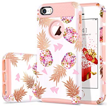 iPhone SE Case,iPhone 5 Case,Phone 5S Case,DUEDUE Slim Flower Pineapple Design,Dual Layer Hybrid Shockproof Slim Hard PC Back Bumper Protective Case for iPhone SE/5S/5 for Women/Girls,Rose Gold