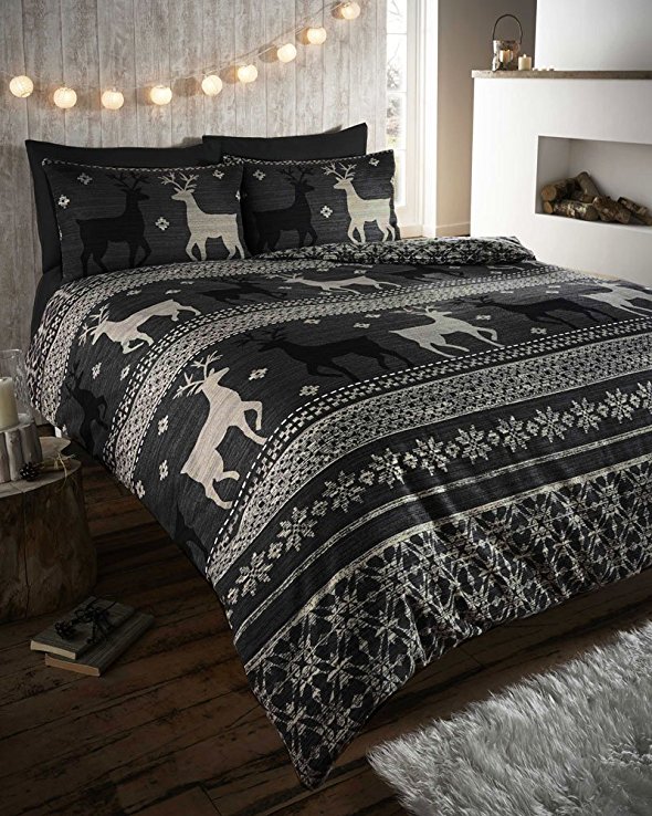 WARM & COSY SOFT BRUSHED COTTON DUVET COVER SETS (double, charcoal black)