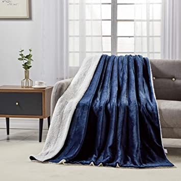 softan Sherpa Throw Blanket Super Soft Non Shedding Reversible Ultra Luxurious Plush Fleece Blanket (60 X 80 inches, Navy Blue)