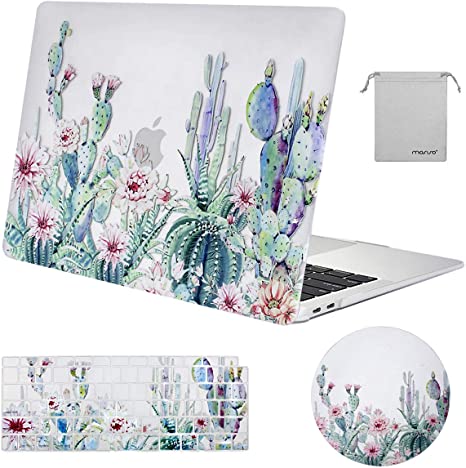 MOSISO Compatible with MacBook Air 13 inch Case 2020 2019 2018 Release A2337 M1 A2179 A1932 Retina Display, Plastic Pattern Hard Case&Keyboard Cover&Mouse Pad&Storage Bag, Clear Base Cactus