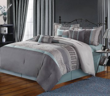 Chic Home 8-Piece Euphoria Embroidered Comforter Set, King, Blue/Grey