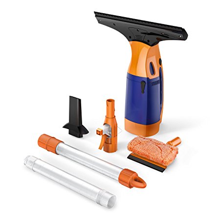 BESTEK Telescopic Window Vac, Cordless Window Cleaning Rechargeable Tool Kit, Squeegee with Sponge, with 2 Extension Telescopic Tube, Spray Bottle - Orange (ETL Listed)