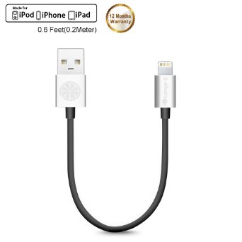 iPhone 6S Cable iOrange-E8482 Apple Certified 8 inch Short Lightning Cable and USB iPhone Charger Cord for iPhone 6 6S Plus 5S 5C 5 iPad Air iPad Pro iPad Mini 4 iPod 5 Nano 7 Black