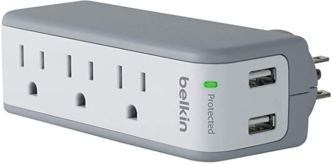 Belkin 3-Outlet USB Surge Protector, Rotating Plug (1 Amp, 918 Joules), silver (BZ103050-TVL)