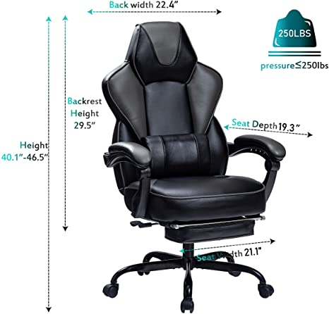 HEALGEN Reclining Gaming Chair with Large Lumbar Support Cushion Racing Style Video Game PC Computer Gamer Gaming Chairs Ergonomic Office High Back Chair