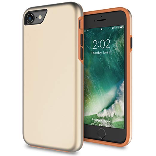 iPhone 8 Case, iPhone 7 Case, Zeox Slim Fit Shell Hard Ultra Thin Impact Resistant Cover Shockproof Protective Case with Non Slip Matte Surface for Apple iPhone 8 / iPhone 7- Gold