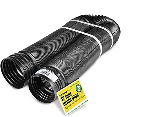 Flex-Drain 51910 Flexible/Expandable Landscaping Drain Pipe, Perforated, 4-Inch by 12-Feet