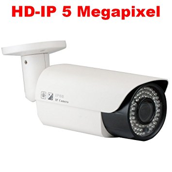 GW Security 5 Megapixel 2592 x 1920 Pixel High Resolution Outdoor PoE 1080P Security Bullet IP Camera with 2.8-12mm Varifocal Zoom Len and 78Pcs IR LED up to 200FT IR Distance