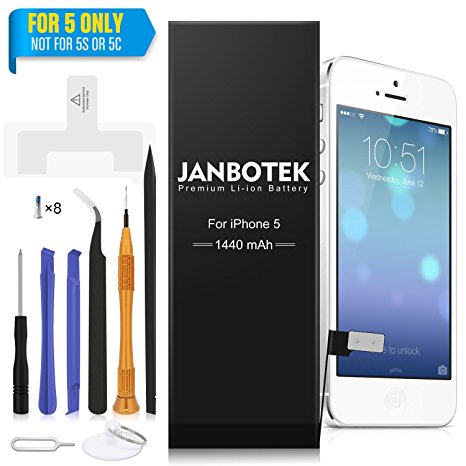 JANBOTEK Internal Li-ion Battery for iP 5 / 5G with Complete Repair Tools Kit and Instructions - 24 Month Warranty