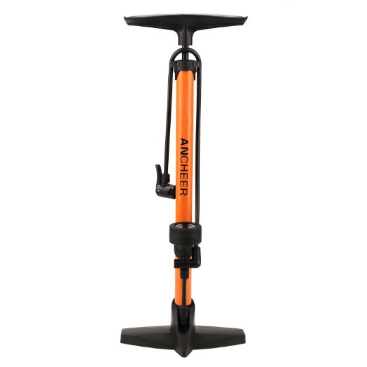 Ancheer High Performance Bike Floor Pump Steel Barrel With Accurate Gauge