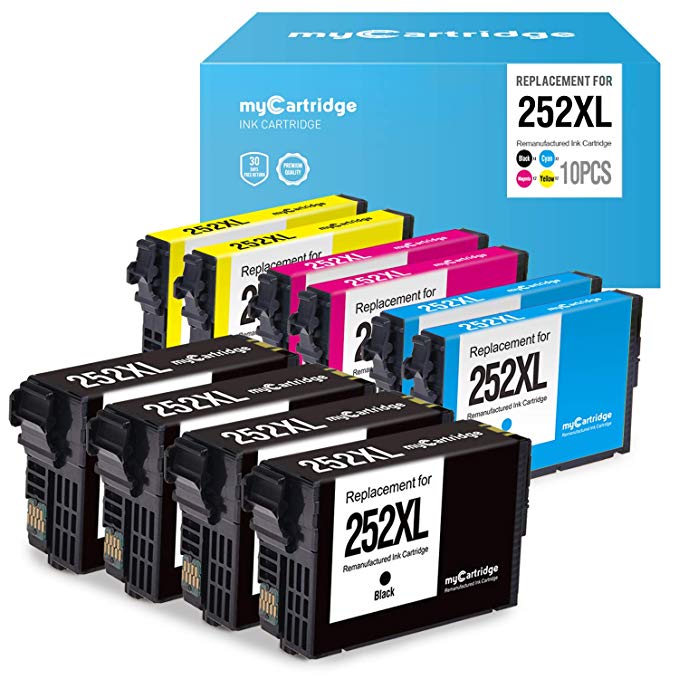 myCartridge Re-Manufactured Ink Cartridge Replacement for Epson 252XL (4 Black 2 Cyan 2 Magenta 2 Yellow, 10-Pack)