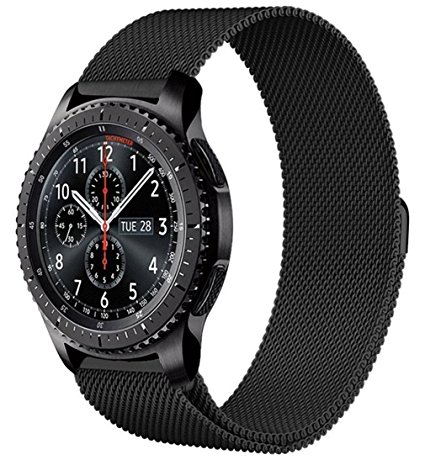 For 22mm Samsung Gear S3 Frontier / Classic Watch Band, Olytop Milanese Loop Stainless Steel Bracelet Strap for Gear S3 Frontier/ Classic Smartwatch (Milanese Strap Black)