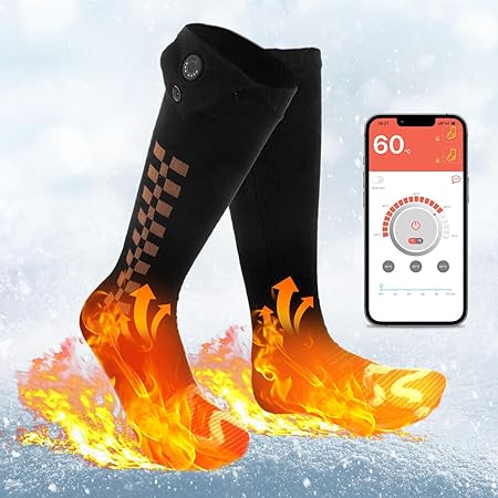 Heated Socks, Electric Heated Socks for Men Women, APP Control Battery Heated Socks Foot Warmer Socks for Hiking Biking Camping Skiing Hunting, Rechargeable Winter Heating Thermal Socks