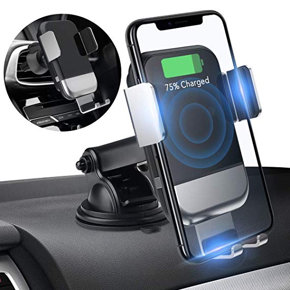 Wireless Car Charger Mount,JIALEBI Automatic Clamping Qi 10W 7.5W Fast Charging 5W Car Mount, Windshield Dashboard Air Vent Phone Holder Compatible with iPhone Xs Max XR 8 Samsung S10 S9 S8 Note 9
