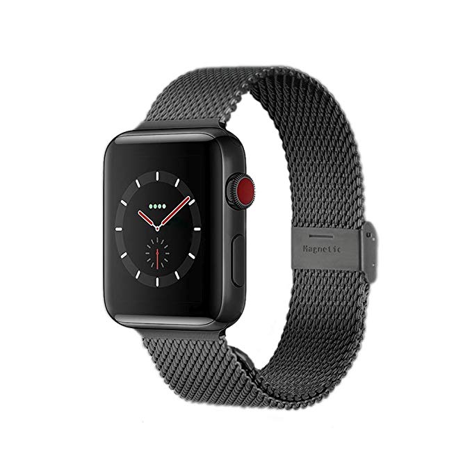 Compatible with Apple Watch Band 38MM 40MM 42MM 44MM, Stainless Steel Milanese Loop Band with Adjustable Magnetic Clasp for 2019 Watch Series 5/4/3/2/1,Black 40mm/38mm