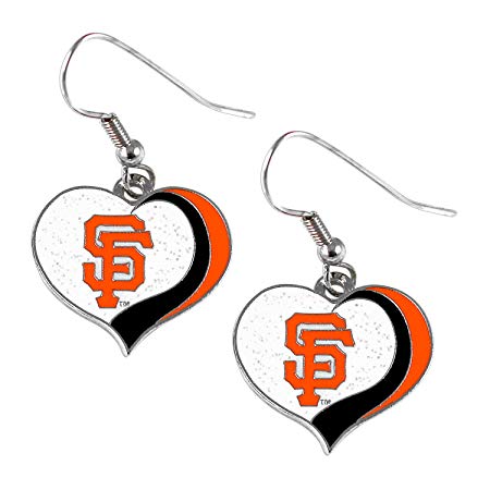 San Francisco Giants MLB Sports Team Logo Glitter Heart Earring Swirl Charm Set